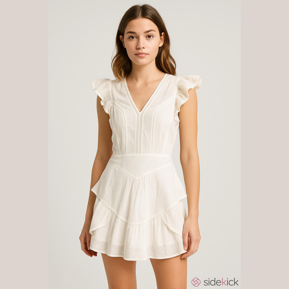 EXPRESS White Mini Ruffle Flutter Sleeve Fit And Flare Dress